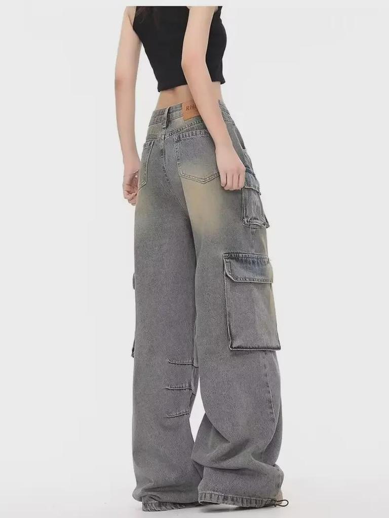 High-Street American Retro Overalls – Unisex Wide-Leg Trendy Spring/Autumn Jeans