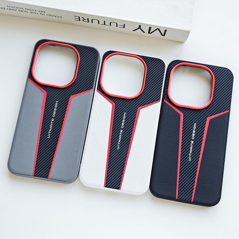 Red Spliced Carbon Fiber Leather Phone Case For IQOO 15 Ultra 13 Iqoo Z11 Turbo Z10 Turbo Pro + Lens Heightening Protects Cover