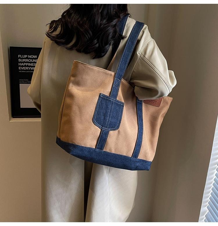 Canvas Große Tasche Damen Neue Lässige Schultertasche Große Kapazität Klasse Pendlertasche Tragetasche