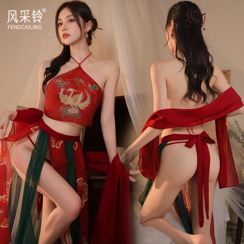 Sexy Underwear, Ancient Clothing, Court Style, Pure Desire Hanfu Belly Pocket Set, Sexy Classical Embroidery Perspective 6