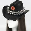 Handmade Retros Hat Rivets Embellished Felted Denims Hat Durability Hat for Outdoor Activity and Festivals
