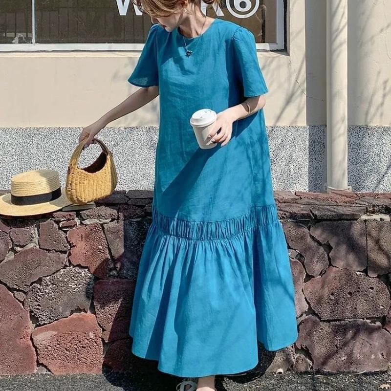 Design Sense Backless Dress Plus Size Summer Loose Tummy-Hiding Slimming Long Skirt