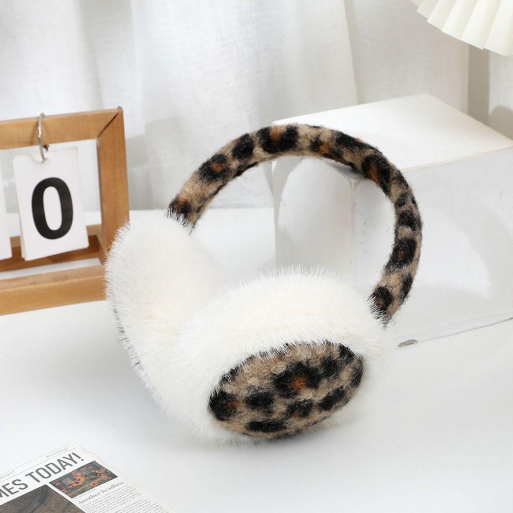Windproof Foldable Ear Warmers Leopard Print Plush Ear Muffs  Cold Weather Protection