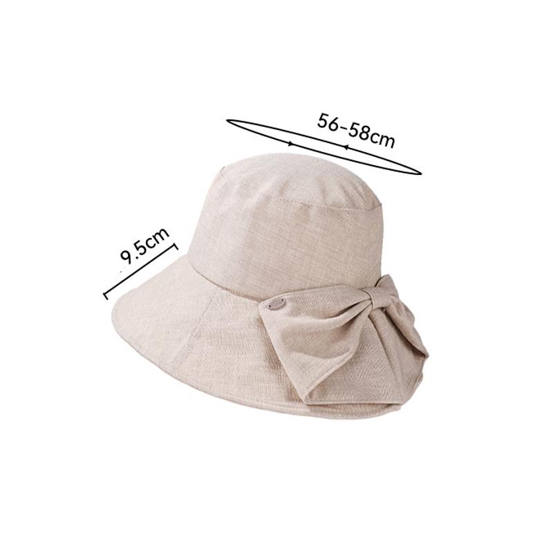 Cotton and Linen Sunscreen Hat Women's Rear Split Bow Fisherman Hat Solid Color Sunshade Hat
