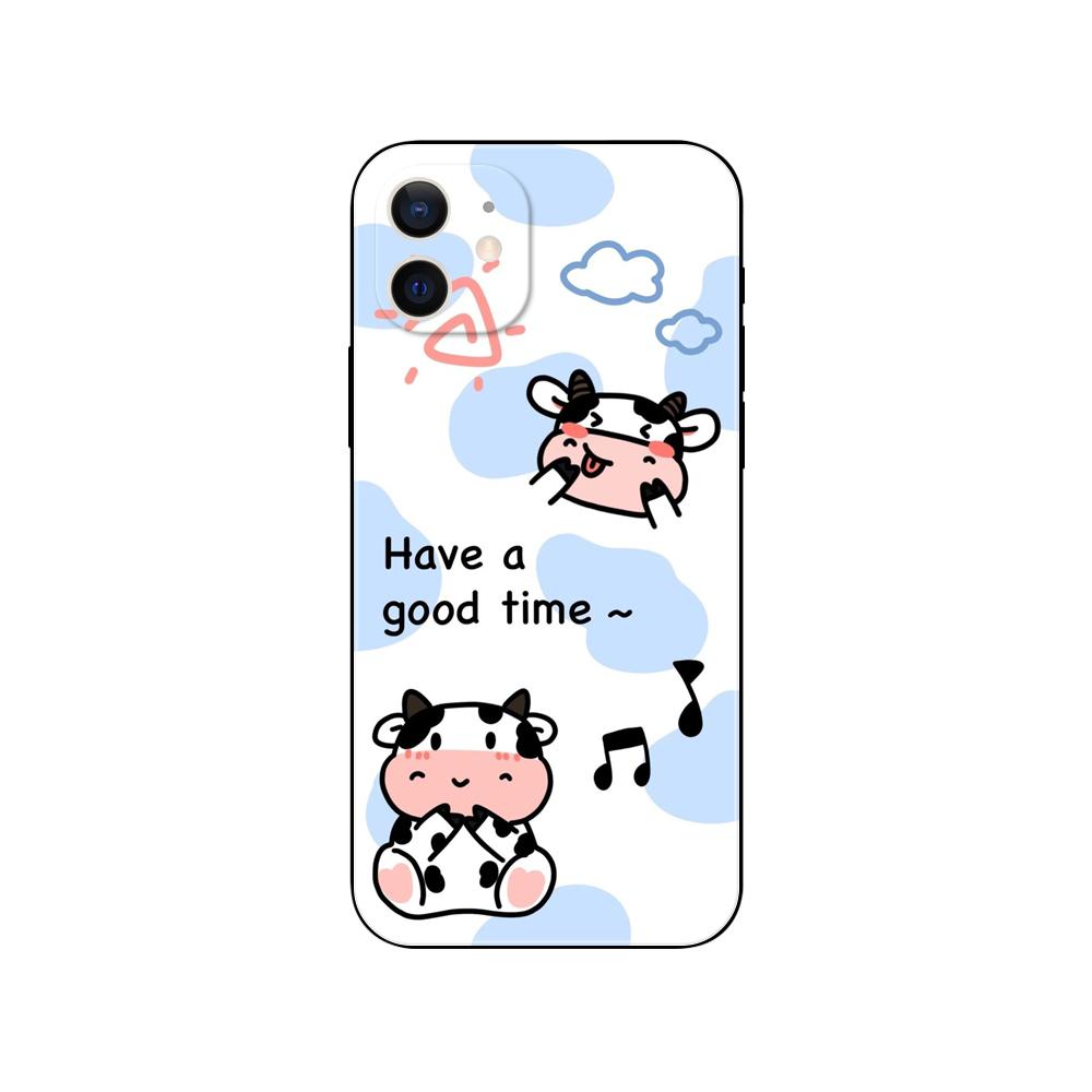 Süße gesprenkelte Milchkuh-Telefonhülle für iPhone 5 5s 2020se 6 6s 7 8 plus x 10 XR XS 11 12 13 mini pro MAX schwarze TPU-Rückseite