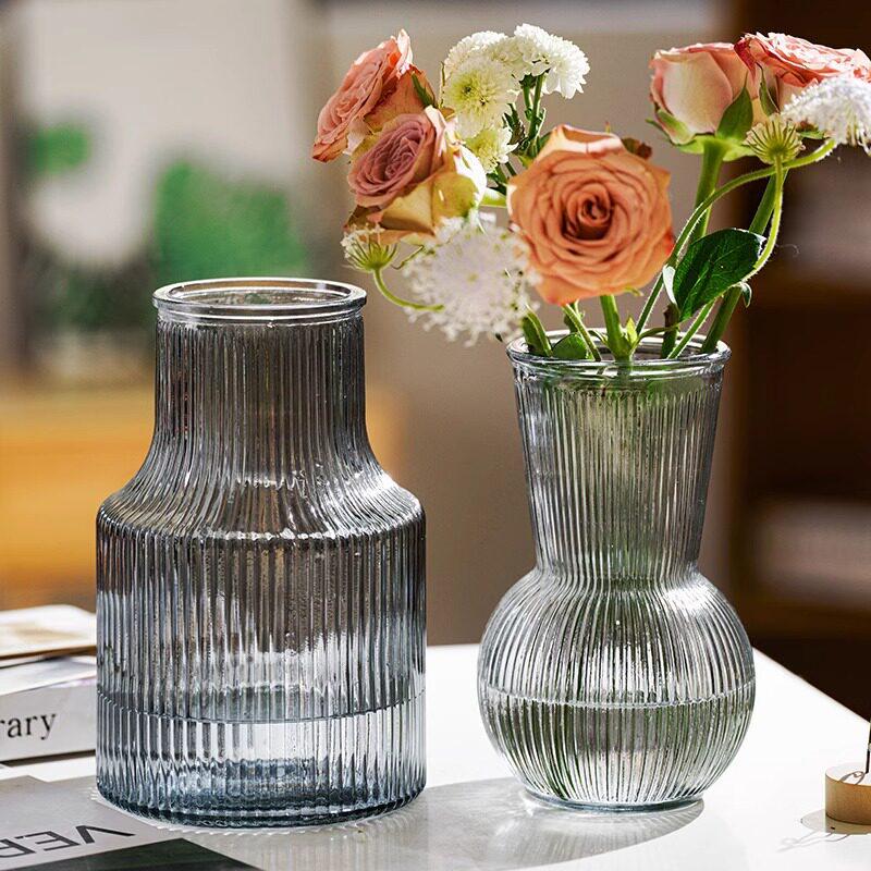 Nordic Glacier Glass Vase for Fresh Flowers, Large Transparent Hydroponic Flower Arrangement Decor for Living Room.