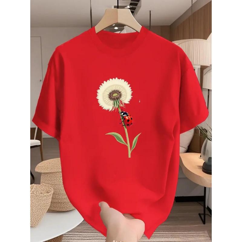 Short sleeved T-shirt with printed European and American plant flowers