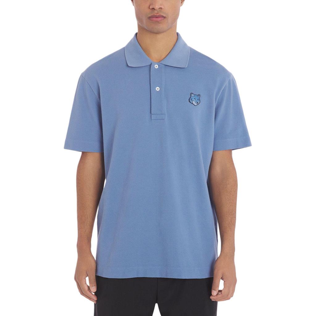 Maison Kitsune Comfortable Cotton Fox Head Patch Short Sleeve Polo Shirt Men Polo Shirts Hampton-Blue MM00210KJ7010-P428