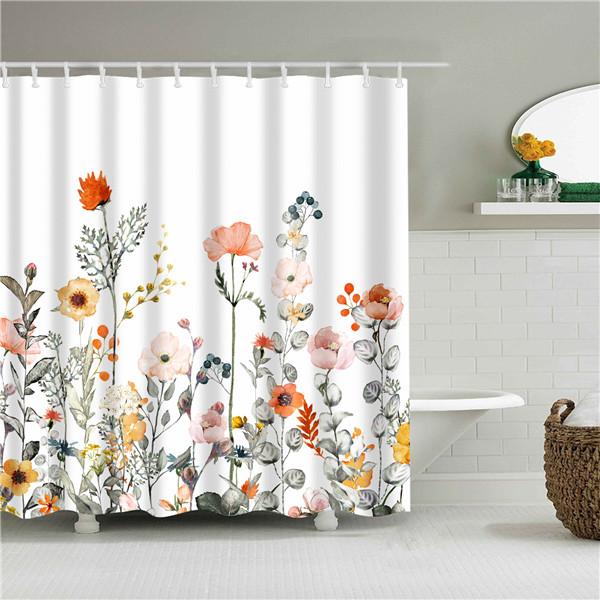 Plant Series Shower Curtain Bathroom Waterproof Polyester Shower Curtain Flower Print Curtains for Bathroom Shower With Hooks