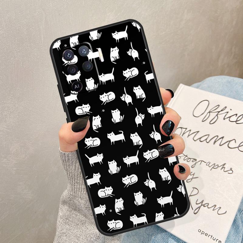 Cute Cartoon Cat Case For Oppo A54 A74 A94 A17 A57 A77 A76 A16 A96 A18 A60 A80 A40 A38 A58 A78 A98 A15 A5 Pro