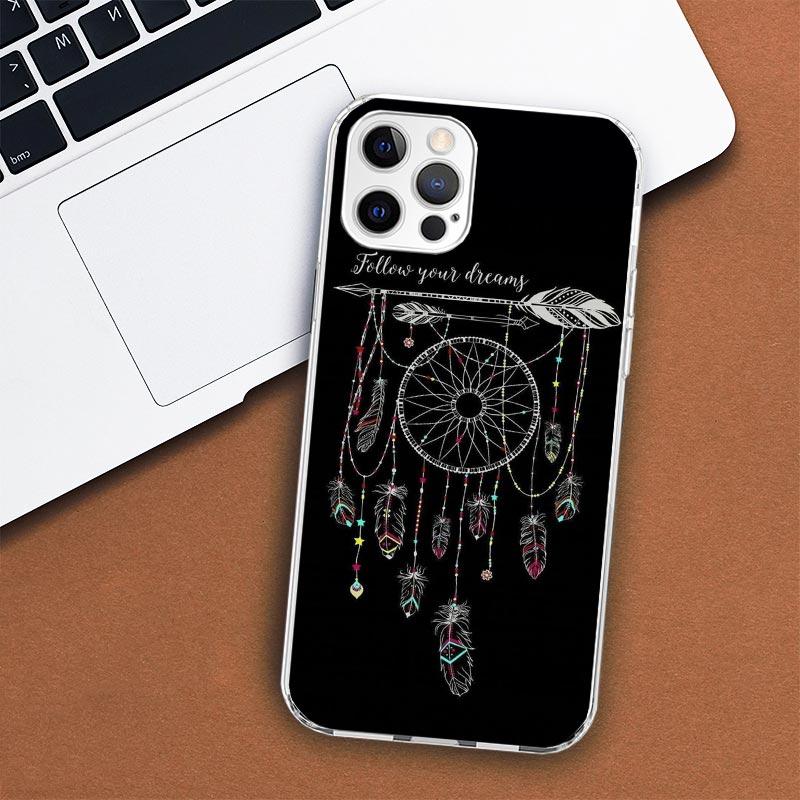 Retro Peří Lapač snů Pouzdro na telefon Pro Apple iPhone 11 12 13 15 14 Pro 7 XR X XS Max 8 Plus + Mini SE Vlastní potisk Měkké C