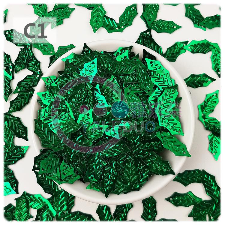 

Двухсторонние зеленые пайетки в форме листьев 27x15 мм для рождественского украшения, материалы для рукоделия своими руками 20g/bag