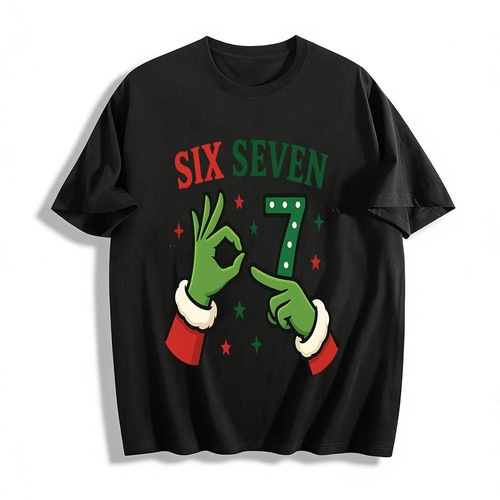Grinch Hands Six Seven Print Casual Christmas Top Pure cotton T-shirt XXS
