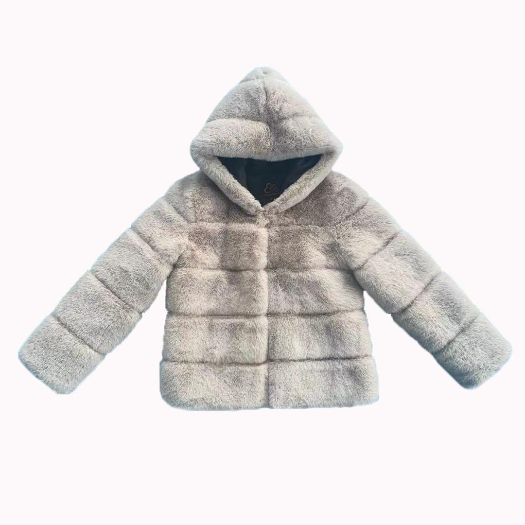 

Женское пальто на осень и зиму, пальто с длинными рукавами и капюшоном, с отделкой из искусственного кроличьего меха XXXL абрикосовый