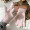 Cute Jelly Bean Fingerless Touch Screen Plush Five Finger Gloves for Women To Keep Warm in Winter and Velvet Thickened for Cycling Students