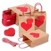 Krafts Paper Bags Red Heart Design Eco-Friendly Gift Bags with Heart Tags And Hemp Rope Gift Packaging for Weddings Birthdays Mother's Day Party