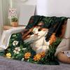 1pc Orange Cat & Flower Theme Blanket Soft Warm Bedding Throw for Room Decor, Living Room, Travel, Camping, Car Blankets