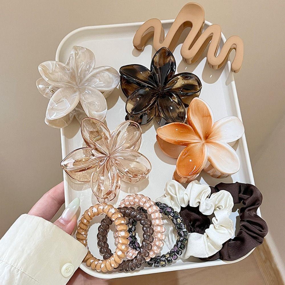 11pcs/Set Plumeria Hawaiian Hair Clamps Set Elastic Ponytail Holder New Hair Rope  Hair Styling