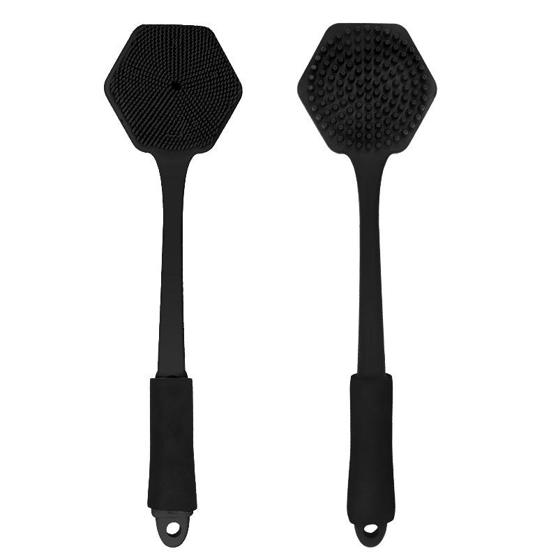 Silicone Double-Sided Bath Massage Brush with Long Handle