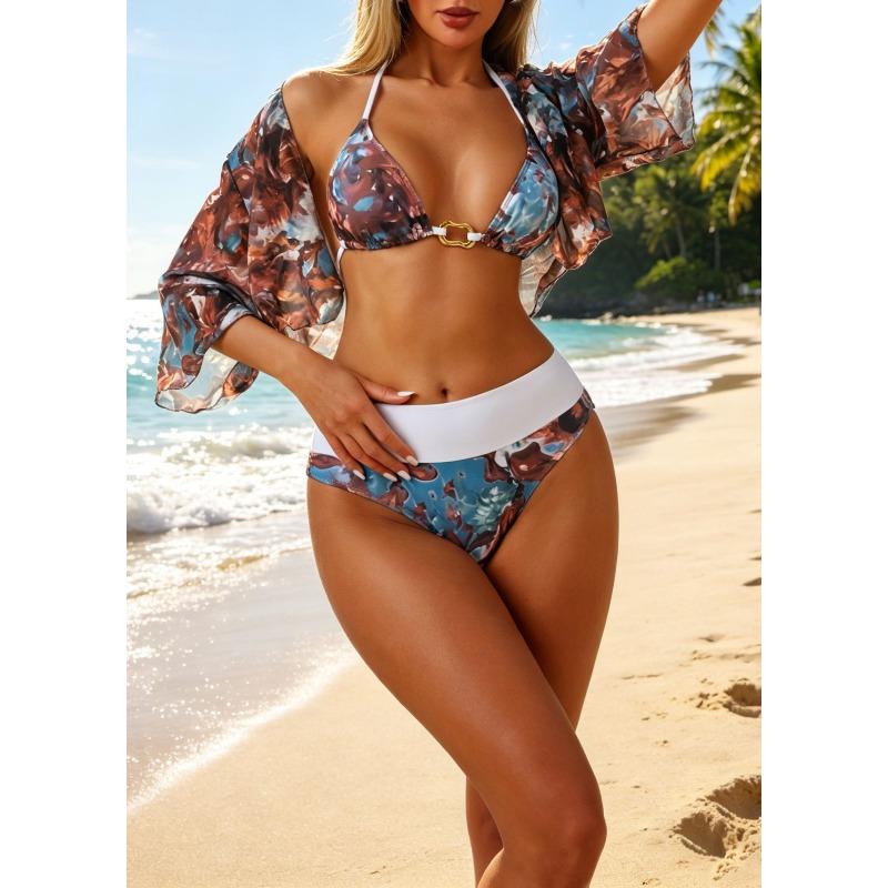 Blue Brown Smudged Marble Sexy Fashion Bikini Swimsuit S
