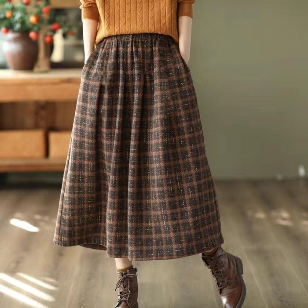 Womens Solid Pleated Elegant Midi Elastic Waist  Skirt