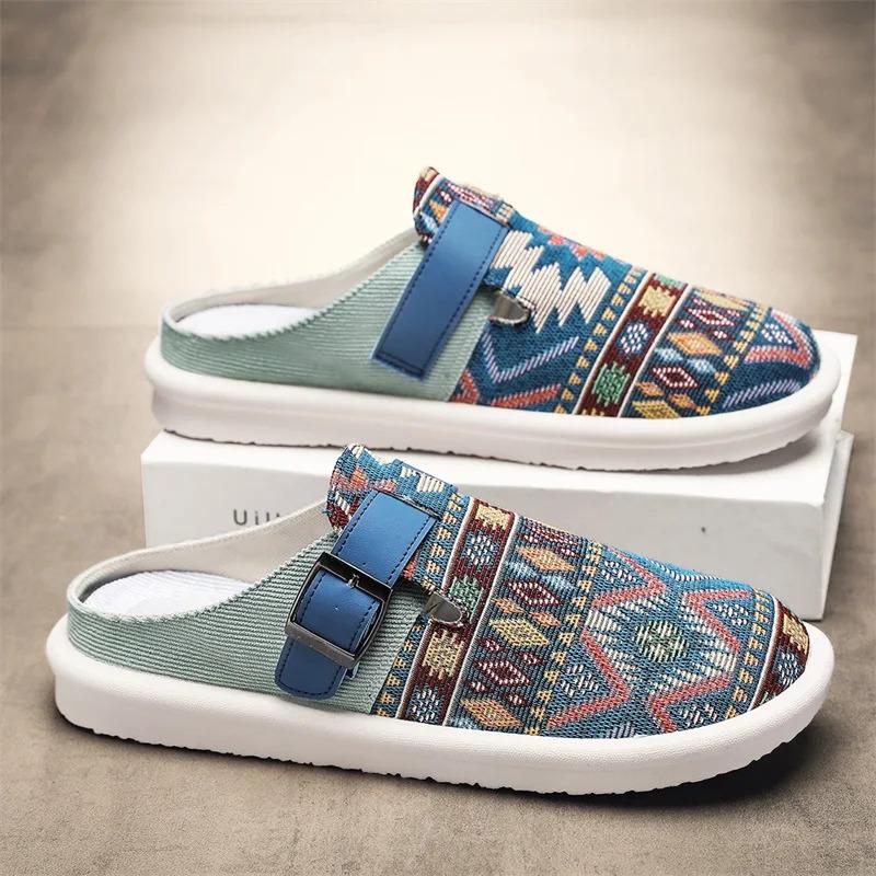 Men'S Casual Slippers Summer New Cloth Breathable Outdoor Non-Slip Fashion Slippers  Half-Drag Sports Slippers
