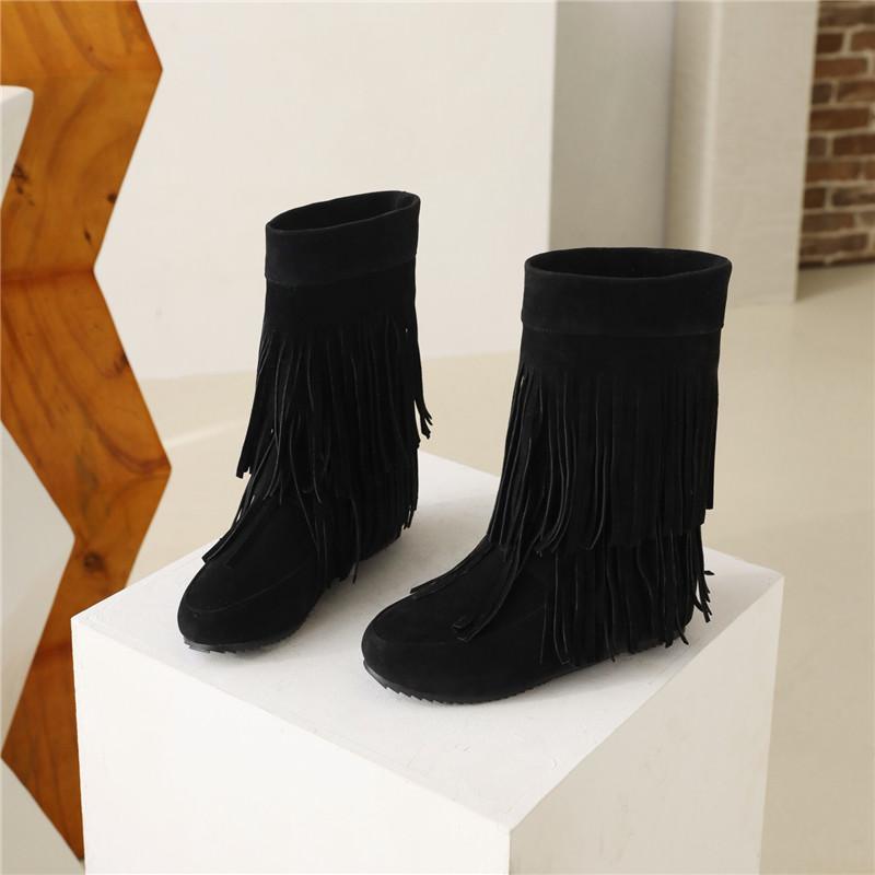 Ghete scurte cu talpă plată pentru femei, toamnă și iarnă, noi, casual, mărimi mari, cu franjuri