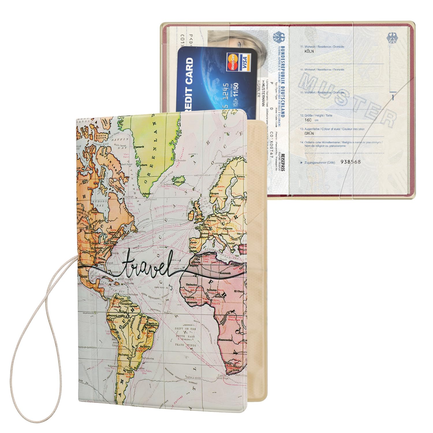 

kwmobile Защитный чехол для паспорта Дорожная обложка для паспорта Держатель для паспорта 3D Карта мира Дизайн для путешествий -