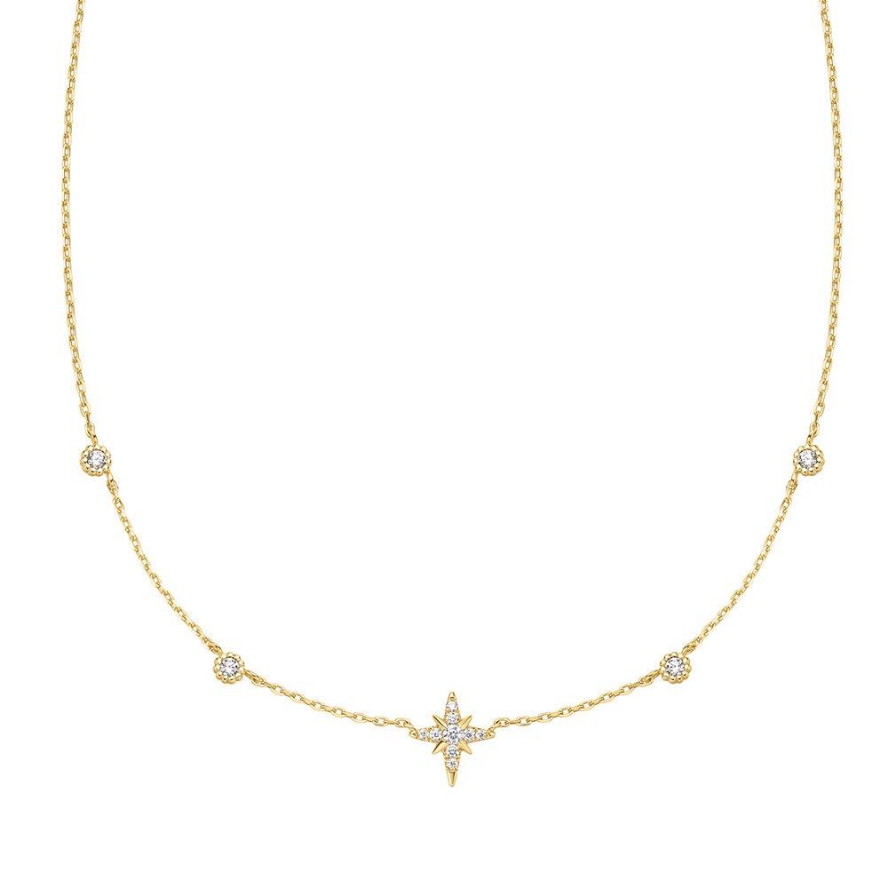 Gold Octagonal Star Cubic Station 925 Silver Necklace N065-02G