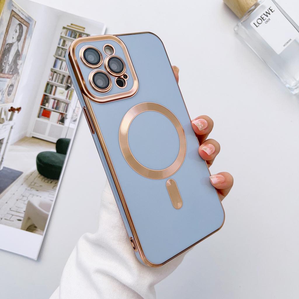 For IPhone 16 Solid Color Electroplated Magnetic Case for Apple 15 Promax All Inclusive 14pm with Lens Film