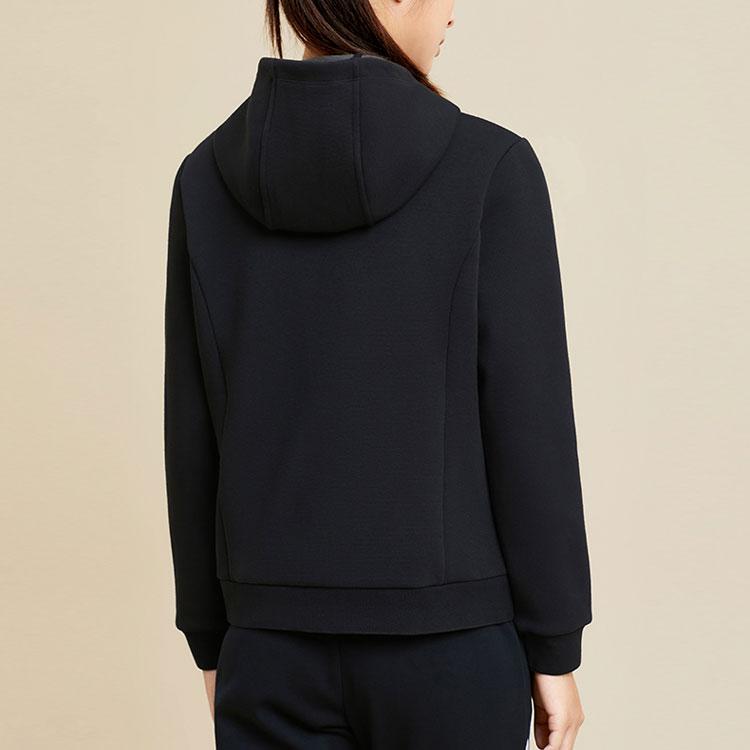 Anta Training Series Solid Color Zipper Hooded Fleece Jacket Women Jackets Basic-Black 162347718-4