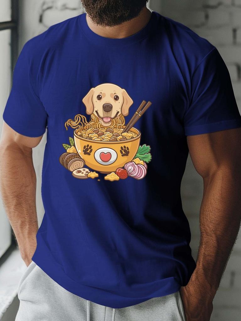 Cartoon Labrador RaUnisex Noodle Print Unisex Short Sleeve Tshirt Puppy Food O Neck Tee Dog Fan Casual Male Street Fashion Tops
