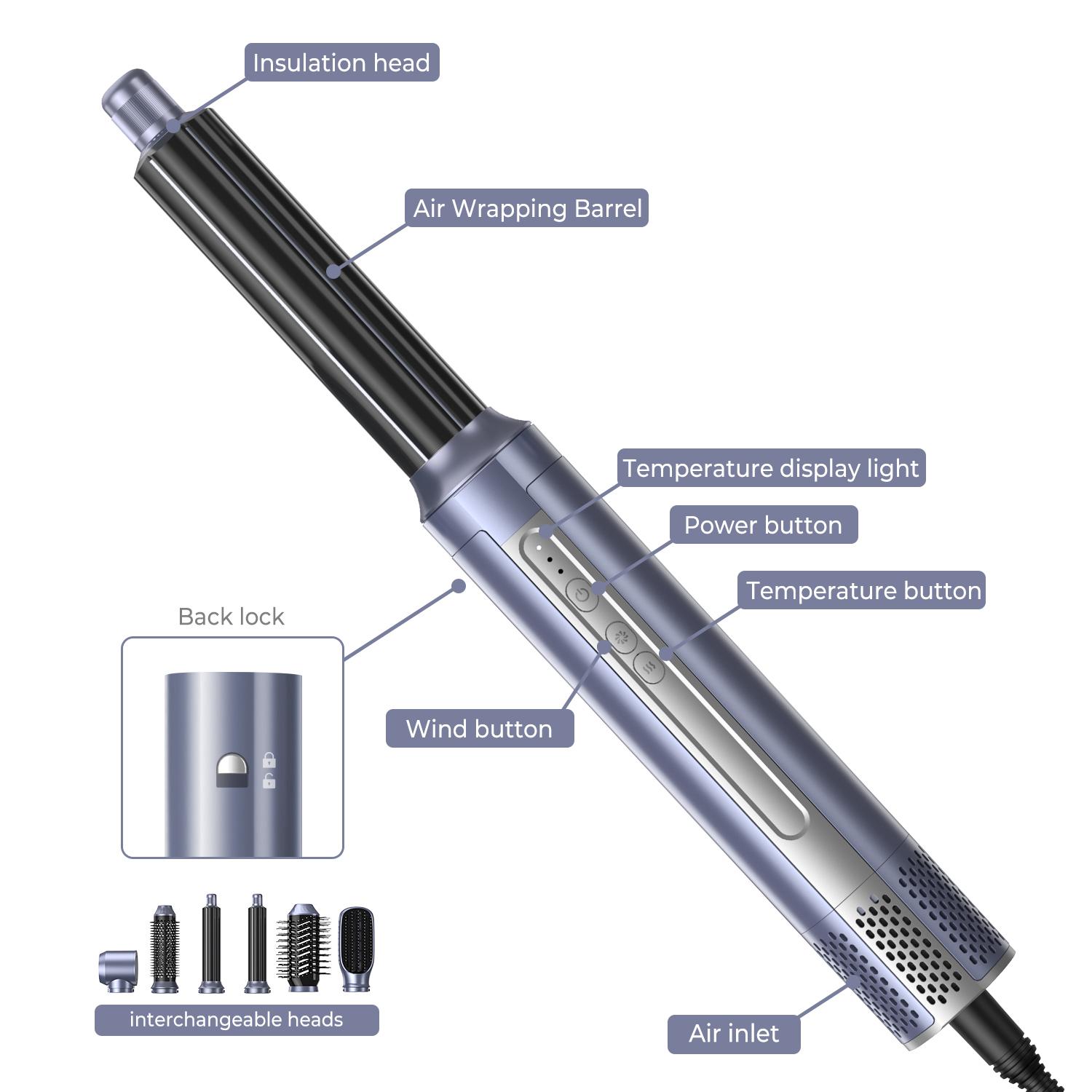 

Съемная щетка для укладки волос 6 в 1, высокоскоростной фен с отрицательными ионами, щипцы для завивки волос, стайлер EU PLUG