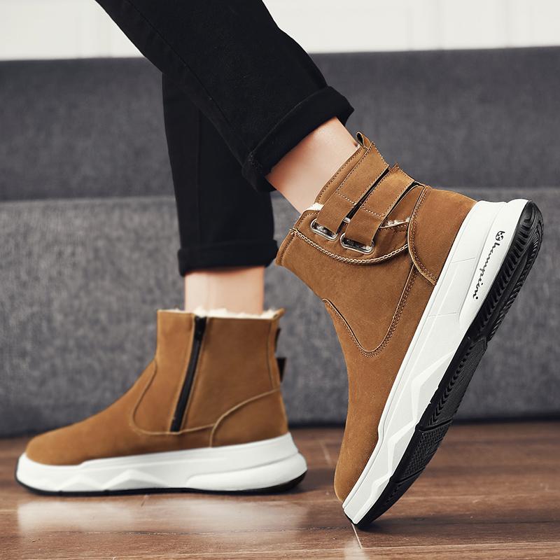 Zimní Pánské Hrubé a Plyšové Teplé a Módní Silná Podrážka Vysoké Kotníkové Bavlněné Boty Sněhule Ležérní Bavlněné Boty