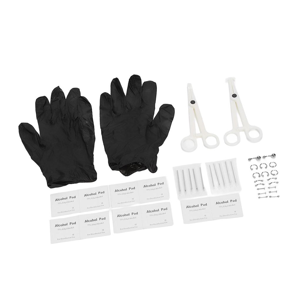 42pcs Body Piercing Kit Stainless Steel Different Shapes Needles Piercing Clamps for Ears Navel Tongue