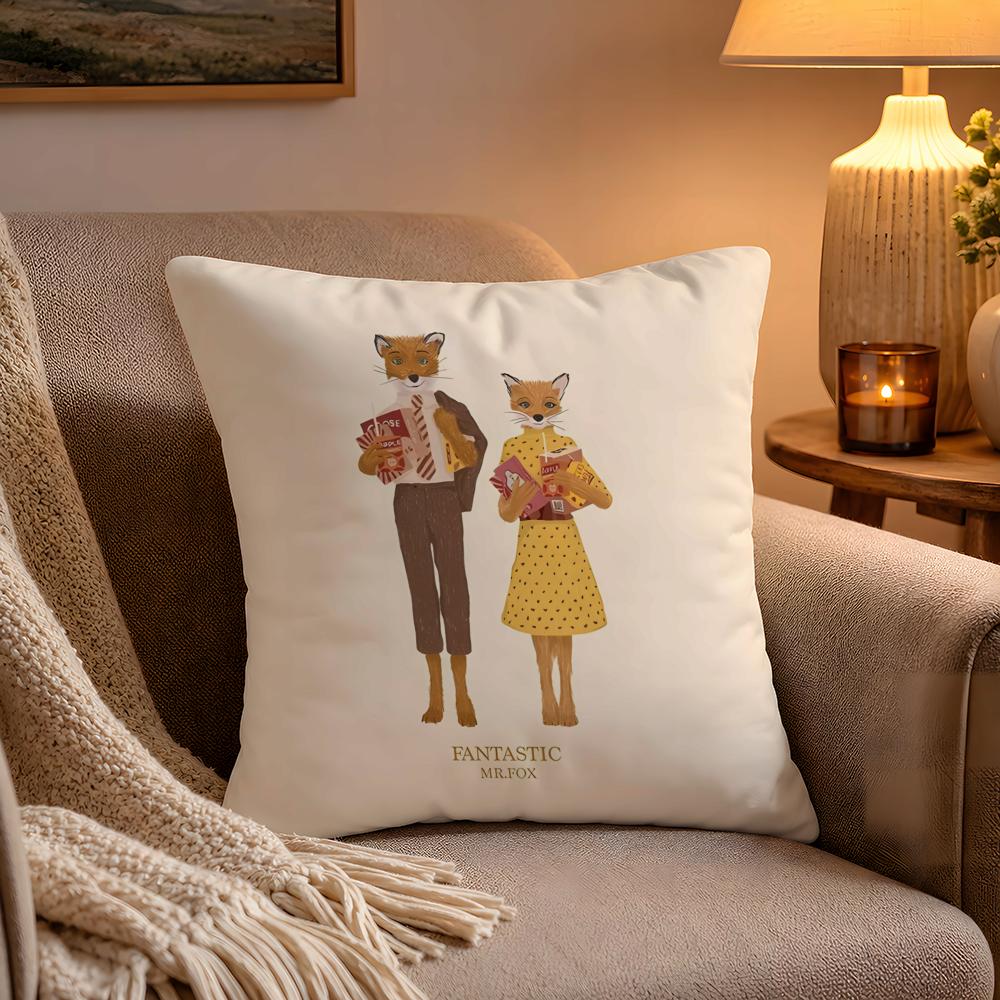 Funda de Cojín de la Película El Fantástico Sr. Zorro Suave Felpa Doble Impresión y Cremallera Oculta Para Sofá Hogar Coche
