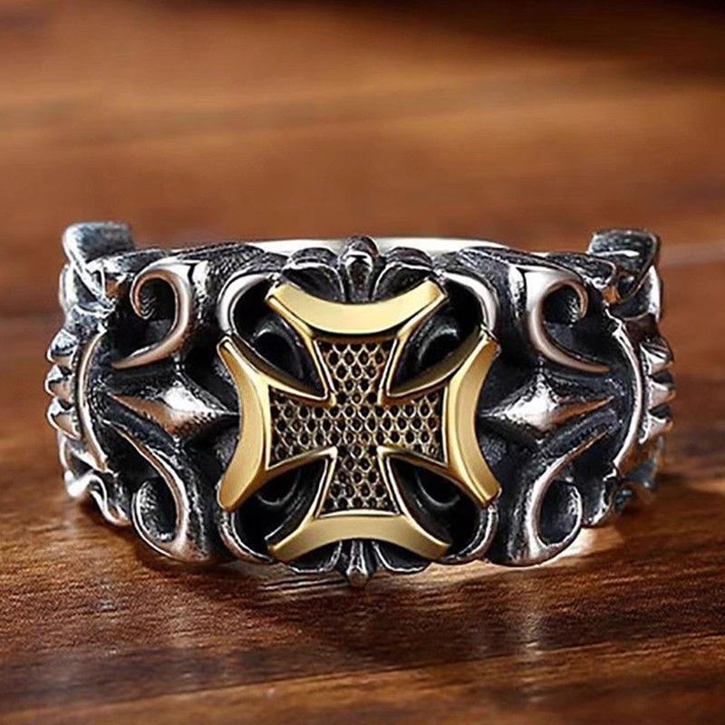 New In Punk Large Cross Ring Adjustable Size Men's Personalized Design Jewelry Street Retro Gothic Trend Jewelry Accessories