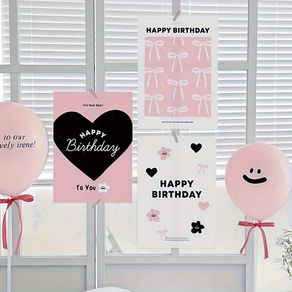 

3 шт. Открытки «С Днем рождения» Морская газета - Дизайн с розовым бантом и сердцем, Без рамки, Легко создать сказочную сцену дня рождения, Украшение на день рождения