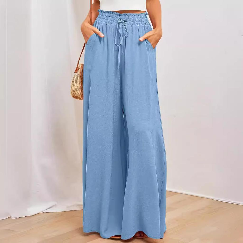 Women Autumn Winter Wardrobe Staple Versatile Draped Bandage High-Waisted Solid Color Pocket Culottes Pants