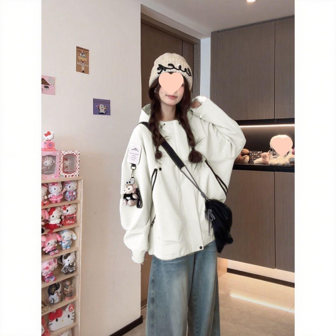 

2025 Женская преппи софтшелл ветровка с капюшоном: Ветрозащитная и водонепроницаемая куртка для улицы M (recommended 80-110 jin)