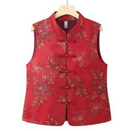 2026 Chinese Style Spring Women s Printed Vest Jacket - Elegance for Middle-Aged and Senior Women 5XL