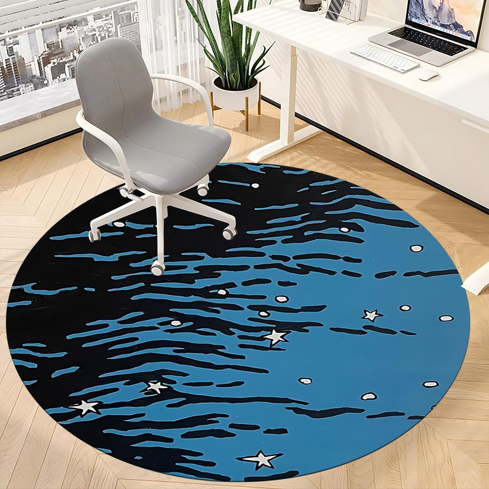1pc Ocean Waves Office Round Area Rug, Indoor Mat Suitable For Office, Under Office Chairs Bedroom Living Room Home Decor, Room Deco