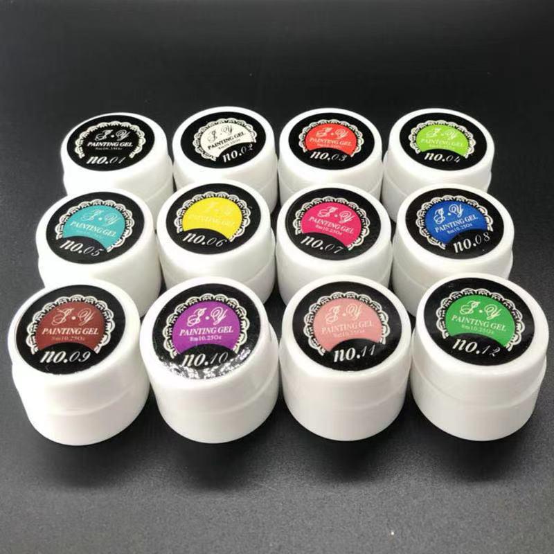 Nail Art Gel Set: 12 UV Colors for Painting, Drawing, and Solid Color Designs