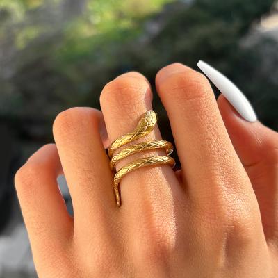 Stainless Steel Rings Personalized Design Punk Serpentine Lovers Ring Fashion Trending Adjustable Ring For Women Zircon  Gifts