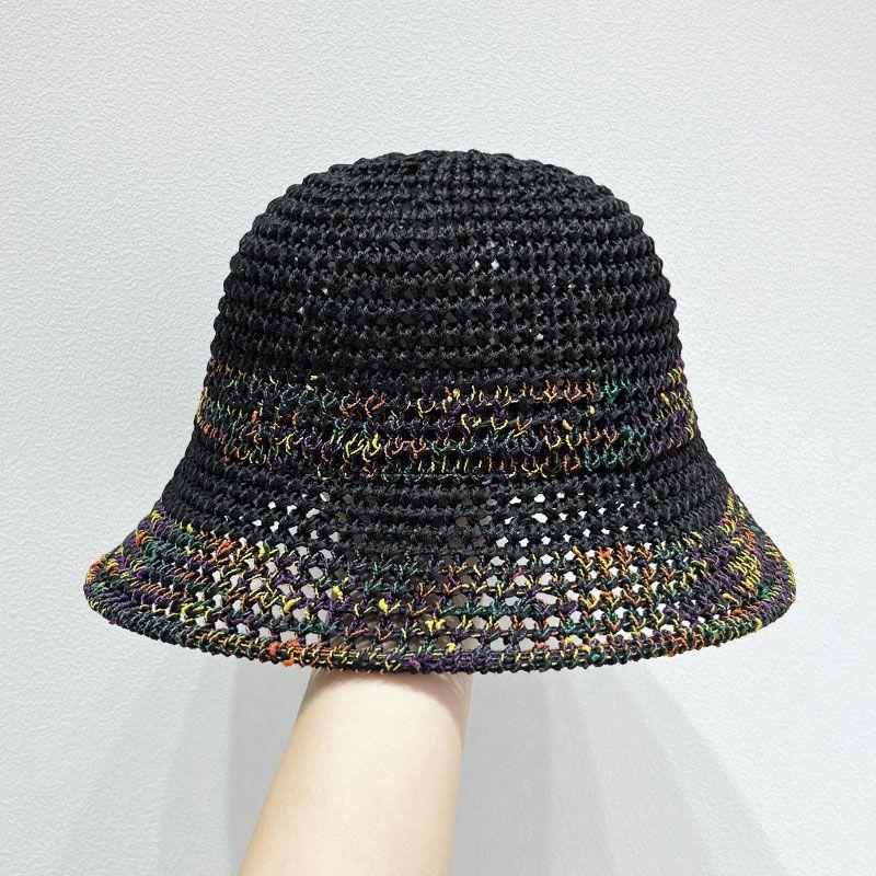 Summer Hollowed Out Beach Sun Protection Hat Breathable Seaside Colorful Vacation Style Wide Woven Straw Hat