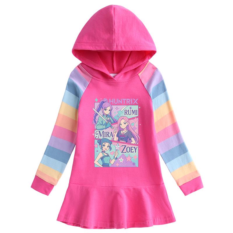 Vestito arcobaleno Cacciatore di demoni Kpop - Vestito da principessa plissettato con cappuccio a maniche lunghe per bambina per primavera e autunno