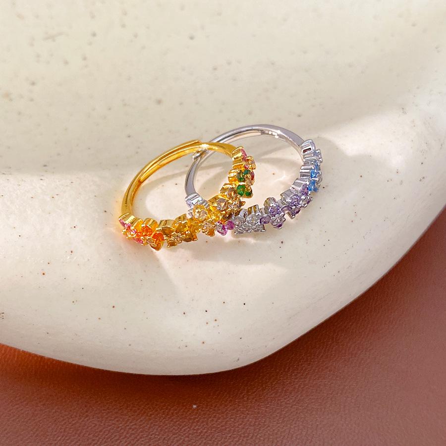 Exquisite Rainbow Zircon Flower Ring: Retro Design Luxury Jewelry for Index Finger