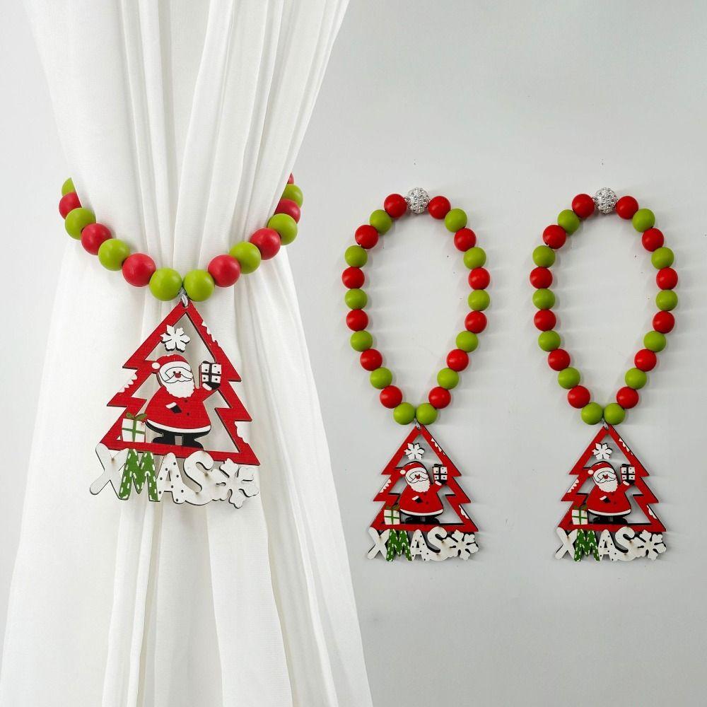 Boho Style Christmas Curtain Ties Beaded Creative Wooden Bead Curtain Holdbacks Cartoon Colorful Window Curtain Buckles