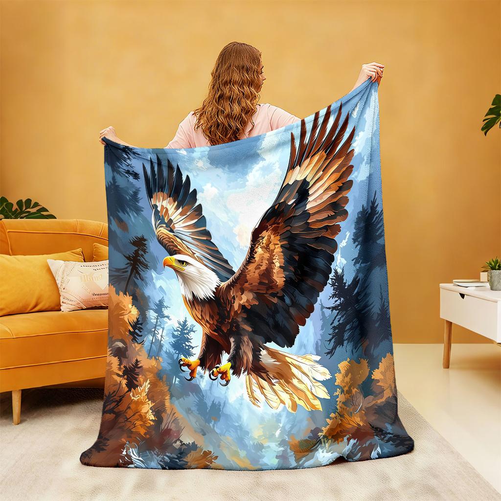 1pc Cartoon Eagle Print 230 Flannel Blanket In Multiple Sizes, Soft And Comfortable For Nap Time, Machine Washable Cover Blanket