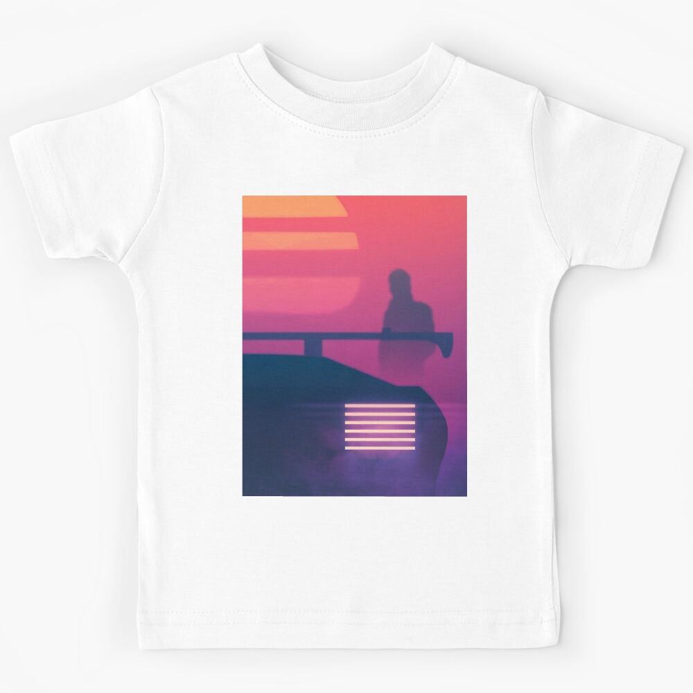 Synthwave Abstract Retro Car Sunset Digital Art Kids T-Shirt 140